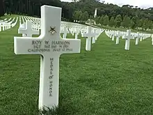 Grave marker of Roy Harmon, American Military Cemetery, Florence, Italy