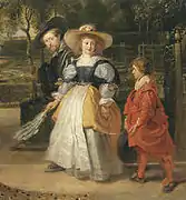 Detail of painting depicting Peter Paul Rubens, his second wife Hélène Fourment and Nicolaas Rubens The Walk in the Garden c. 1630, Alte Pinakothek, München