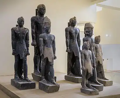 Image 59Statues of two pharaohs of Egypt's Twenty-Fifth Dynasty and several other Kushite kings, Kerma Museum. (from Ancient Egypt)