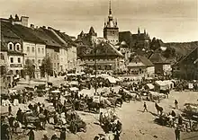 Central Sighișoara (German: Schäßburg) by German photographer Kurt Hielscher in 1933