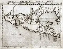 Black-and-white map depicting New Spain, in modern-day Northern and Central America