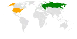 Map indicating locations of Russia and USA