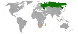 Map indicating locations of Russia and Zimbabwe