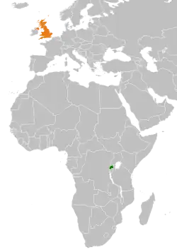 Map indicating locations of Rwanda and United Kingdom