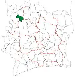 Location in Ivory Coast. Séguélon Department has retained the same boundaries since its creation in 2012.