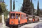 Tram 4 with two open jardineras (trailers) in 1979