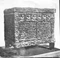 Safe- iron with bronze decorations, including appliques heads of deities arranged in a row, found in Pompeii, now in the National Archaeological Museum of Naples