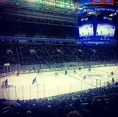 Inside view of SAP Center during a game between the San Jose Sharks and the Calgary Flames in January 2015