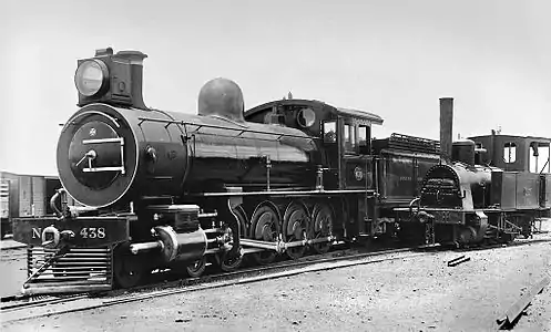 Sharp, Stewart-built no. 1129, CSAR no. 438 Joseph Chamberlain, alongside a NZASM 14 Tonner, c. 1902