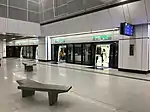 Platform level of the station showing the bench designed by Chan Lee Kang which was selected during a bench design competition.