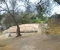 Lower reservoir adjacent to the historic grist mill ruins (right), 2015