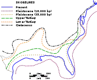 Significant shorelines along the U.S. Gulf and Atlantic Coasts since the Cretaceous Period