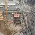 Basement construction nears ground level and crossbracing being removed on Jan 31, 2017.