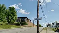 Uphill view of Springdale Jr-Sr High School