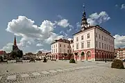 Grodków Town Hall from the southern side of the Market Square (Rynek).