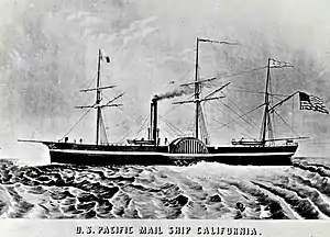 An engraving of a steamship underway