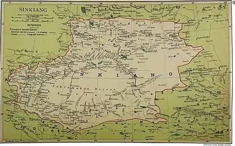 Map including Uqturpan (labeled as Uch Turfan) (1917)