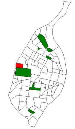 Location (red) of Skinker DeBaliviere within St. Louis