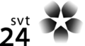 SVT24's second logo from 2001 to 2003, on the left of the logo is the word SVT and the number 24 in black text and in the north-eastern part of the logo is 5 black petals with a star in the middle.