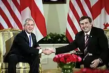 Image 38Mikheil Saakashvili with George W. Bush. (from History of Georgia (country))