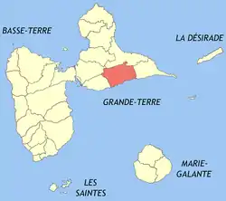 Location of the commune (in red) within Guadeloupe