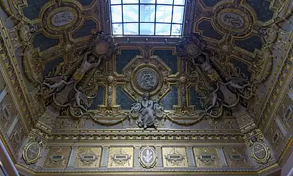 Neoclassical sculpted decoration on the ceiling of the Salon Carré, Louvre Palace, by Pierre-Charles Simart, 1851