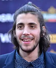 Sobral on the Eurovision Song Contestred carpet in Kyiv in 2017