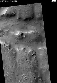 Samara Valles, as seen by HiRISE.  Scale bar is 500 meters long.