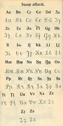 Sami alphabet. 1933 version