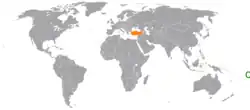 Map indicating locations of Samoa and Turkey