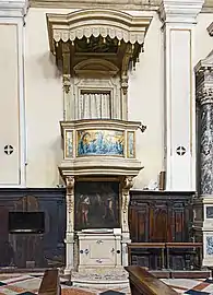 Baptismal font and Pulpit