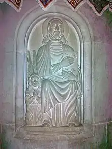 Medieval relief of Saint Matthew in the Church of Ják (13th century).