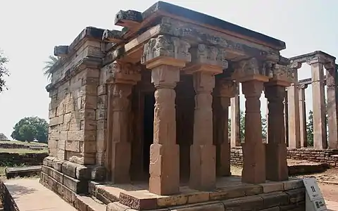 A tetrastyle prostyle Gupta period temple at Sanchi besides the Apsidal hall with Maurya foundation, an example of Buddhist architecture and Hindu architecture.[failed verification] 5th century CE.