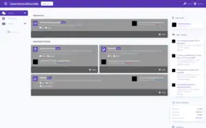 A purple themed forum. At the top is a purple bar with the text "SanctionedSuicide" on the left side and log-in and registration buttons on the right side. On the left are buttons for "Forums" (which is selected), "Rules & Info", and "Tickets". There are four sections in the middle which include: "News & Announcements", "Suicide Discussion", "Recovery", and "Offtopic". Various scenes of nature are greyed out, and user icons are blacked out. On the right are sections for "Staff online", "New Threads", "Forum statistics", and "Donations".