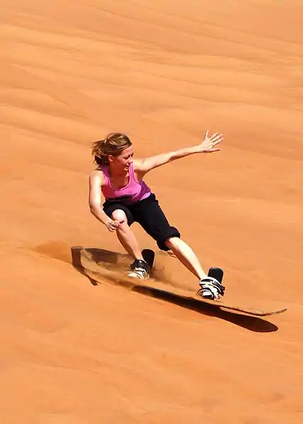 Image 12SandboardingPhoto: Steven J. Weber/US NavySandboarding is a boardsport similar to snowboarding, but competitions take place on sand dunes rather than snow-covered mountains. Here, a member of the US Navy sandboards down a dune in Jebel Ali, Dubai.More selected pictures