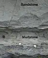 Close up of sandstone and mudstone layers