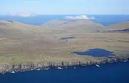 Island of Sandoy seen from a helicopter.