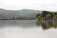 Another view of Sandy Wool Lake and the dam which formed it