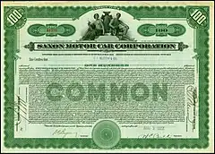 Share of the Saxon Motor Car Corporation, issued 3. August 1922