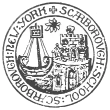 A school seal depicting a castle and ship