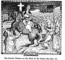 The Scarlet Woman on the Back of the Beast. From The Ku Klux Klan In Prophecy 1925.