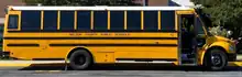 Mostly painted school bus yellow, this model in the USA has a white roof to reflect summer heat