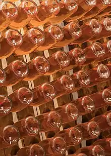 Bottles during sparkling wine production