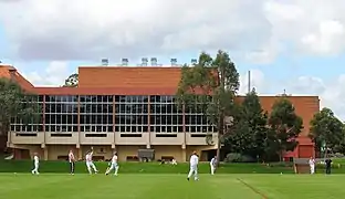 Looking into the indoor swimming pool in the Glenn Centre from the Meares Oval (2012)