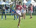 Canada's Scott Fleming kicks a long range goal against Sweden in the 2008 International Cup