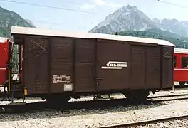 Small covered van on the RhB in Switzerland