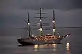 Sea Cloud II anchored in Martinique at night