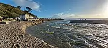 The mouth of the River Seaton in Cornwall after heavy rainfall caused flooding in the area and cause a significant amount of the beach to erode