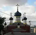 The onion domes of Saint Spiridon Orthodox Cathedral, built in 1941 in Cascade, evoke the churches of northern Russia.