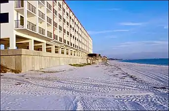 Seawall protecting homes from storm waves and beach erosion. Eastern Panhandle of Florida